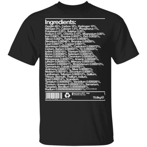 Human Ingredients Oxygen 65 Carbon 18 Hydrogen 10 T Shirt.jpg