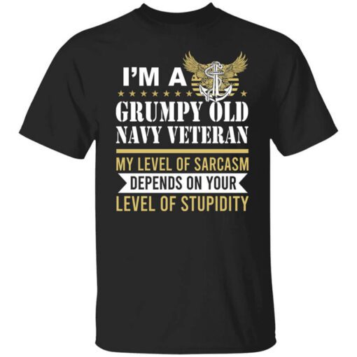 Im A Grumpy Old Navy Veteran My Level Of Sarcasm Depends On Your Level Of Stupidity T Shirt.jpg