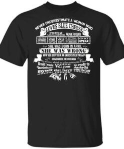 Never Underestimate A Woman Who Loves Blue Cheese And Was Born In April Shirt.jpg