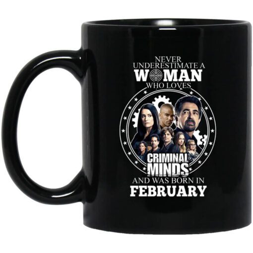 Never Underestimate A Woman Who Loves Criminal Minds And Was Born In February Mug.jpg