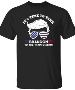 Donald Trump With American Flag Glasses Its Time To Take Brandon To The Train Station 2024 Shirt.jpg