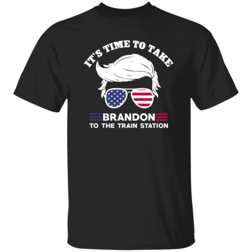 Donald Trump With American Flag Glasses Its Time To Take Brandon To The Train Station 2024 Shirt.jpg