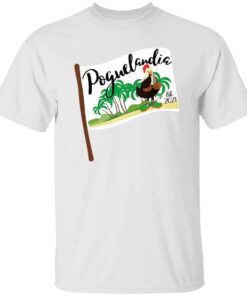 Poguelandia Flag With Chicken In Coconut Bra T Shirt White.jpg