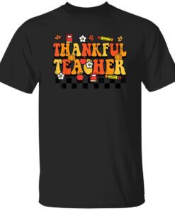 Thankful Teacher Retro Groovy Thanksgiving Fall Women Men Shirt.jpg