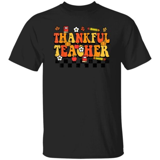 Thankful Teacher Retro Groovy Thanksgiving Fall Women Men Shirt.jpg