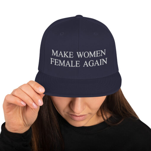 Make Women Female Again Classic Snapback Navy Front 6457d93dd2f9b.jpg