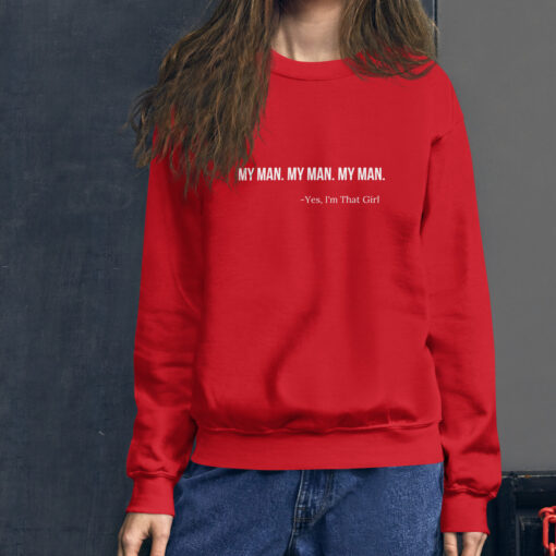 My Man My Man My Man Unisex Crew Neck Sweatshirt Red Front 63d38e03ed253 E1674809526979.jpg