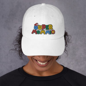 super mommio classic dad hat white front 644127689b705