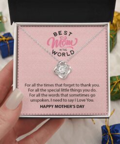 Gifts For Mom Love Knot Necklace, Best Mom In The World Necklace Message Card, Mother's Day Gift