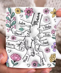 Hand In Hand, I Will Always Protect You - Gift For Mom, Grandma - 3D Inflated Effect Printed Mug, Personalized White Edge-to-Edge Mug 15 Custom Up To 8 Kids Holding Moms Hand