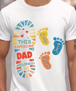 Personalized "This Awesome Dad Belongs To" Shirt – Custom Names for Father’s Day 15 Personalized