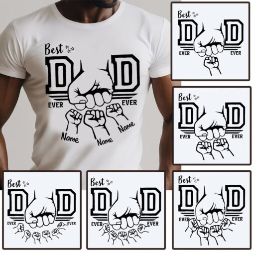 Custom Fist Bump Dad Shirt with Up to 9 Kids’ Names – Personalized Father’s Day Gift