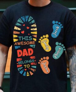 Personalized "This Awesome Dad Belongs To" Shirt – Custom Names for Father’s Day 16 Personalized