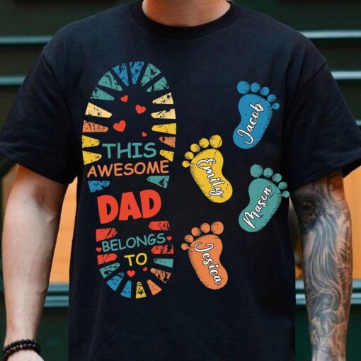 Personalized "This Awesome Dad Belongs To" Shirt – Custom Names for Father’s Day