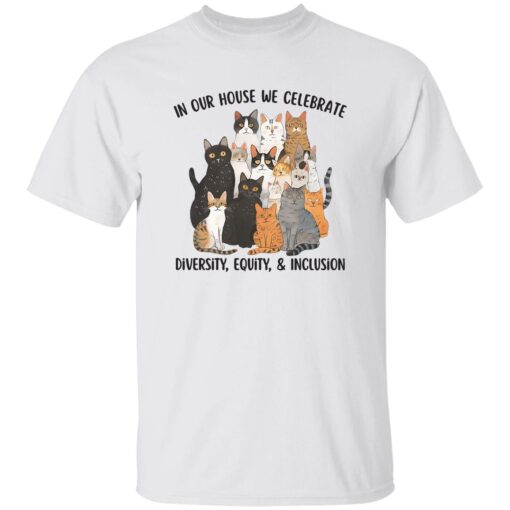 In Our House We Celebrate Diversity Equity And Inclusion Cat Lady T-Shirt