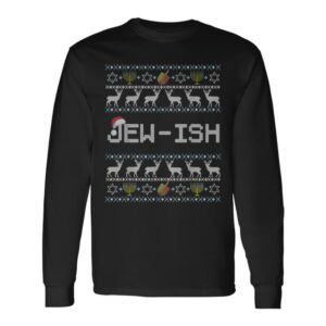 Fun Ugly Hanukkah Sweater Jew-Ish Santa Hat Merry Christmas T-Shirt 22 fun ugly hanukkah sweater jew ish santa hat merry christmas long t shirt 20231008105913 sxy01waw